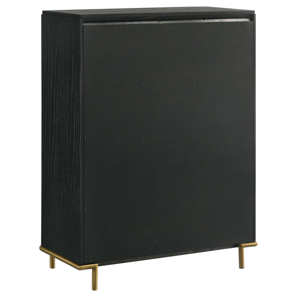 English Elm Anser Modern 5-Drawer Chest: Elegant Black Woodgrain Storage With Gold Accents For Any Bedroom B062P358456