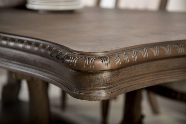 English Elm Vintage Luxury Dining Room Furniture Set - Weathered Oak 7-Piece Table & Beige Tufted Chairs B2741S00752-GIGA