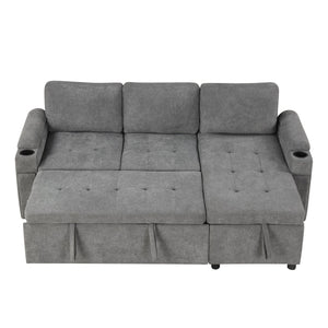 English Elm 83.5" L-shaped Sofa Couch Convertible Sectional with Reversible Chaise, Hidden Storage, USB Ports Gray N719S001790E