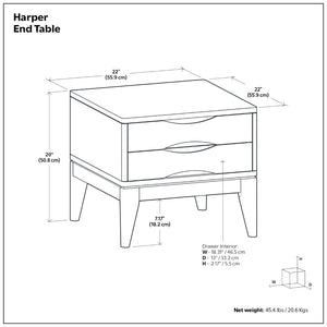 English Elm Harper Solid Wood End Table with Two Drawers Mid-century Modern Black Stain Finish B136P481647