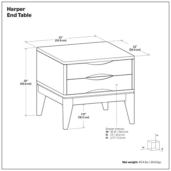 English Elm Harper Solid Wood End Table with Two Drawers Mid-century Modern Black Stain Finish B136P481647