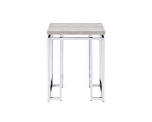 English Elm Chafik Square Natural Oak End Table with Chrome Sled Base, Metal Apron Trim, Compact Modern Design B2726P271195