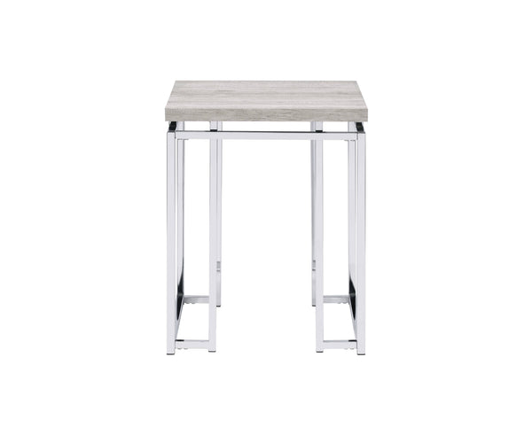 English Elm Chafik Square Natural Oak End Table with Chrome Sled Base, Metal Apron Trim, Compact Modern Design B2726P271195