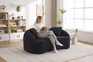 English Elm Ly-049s Curved Chenille Loveseat with Boneless Frame for Modern Living Spaces Black W2231P402442