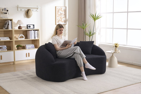 English Elm Ly-049s Curved Chenille Loveseat with Boneless Frame for Modern Living Spaces Black W2231P402442