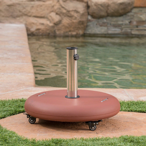 English Elm Wheelie Concrete Outdoor Umbrella Base with Locking Casters for Patio Stability Terracotta 60454.00RED