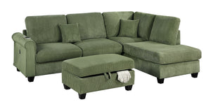 English Elm Gorgeous Sage Corduroy 3pc Sectional with USB LAF Sofa RAF Chaise & Storage Ottoman, Modern Comfort B011S01242