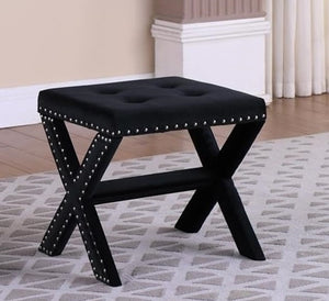 English Elm Velvet Small Tufted Accent Bench with Nailhead Trim and X-Leg Frame, Plush Foam Seat for Entryway Black 20 L x 19 W x 7 H B011P357421