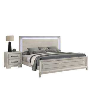 English Elm Elegant Queen Platform Bed with Led Headboard in Antique White for Bedroom B011S02074
