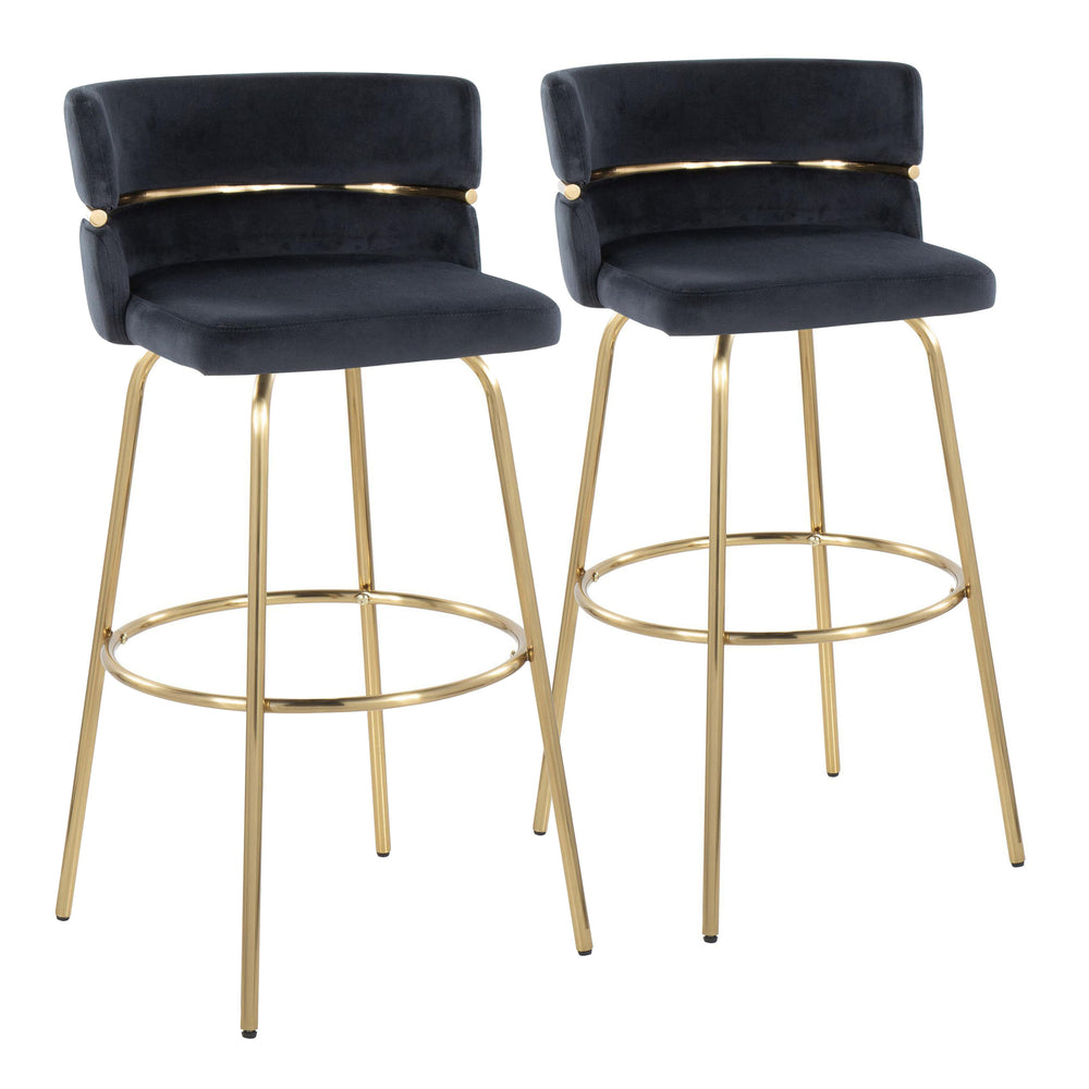 English Elm Cinch 30" Glam Art Deco Swivel Barstool Set of 2 — Gold Metal Frame, Velvet Upholstered Seat, Chic Black B202S00501