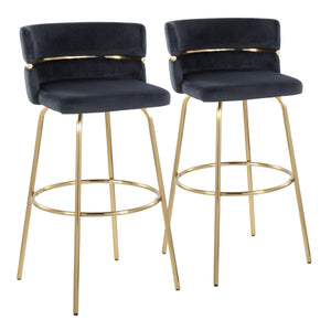 English Elm Cinch 30" Glam Art Deco Swivel Barstool Set of 2 — Gold Metal Frame, Velvet Upholstered Seat, Chic Black B202S00501