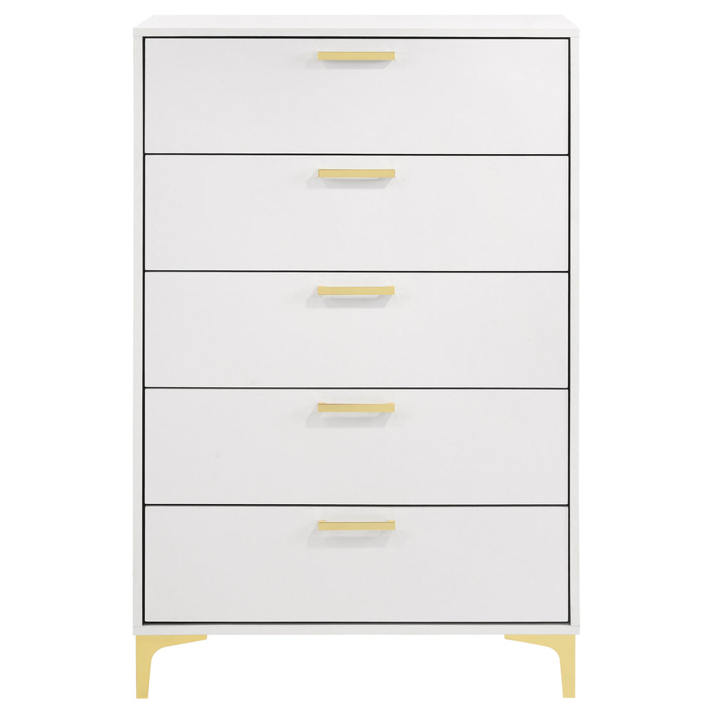 English Elm Karena White 5-Drawer Chest - Timeless Melamine Dresser with Ample Storage, Sleek Versatile Design B062P344887