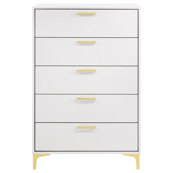 English Elm Karena White 5-Drawer Chest - Timeless Melamine Dresser with Ample Storage, Sleek Versatile Design B062P344887
