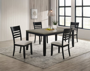 English Elm Contemporary 6pc Dining Set with Rectangular Wood-Grain Table, Ladder-Back Chairs and Bench for Stylish Entertaining Black,Gray 42.5 L x 74 W x 10.5 H B011S01540