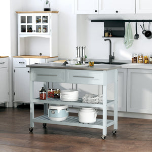 English Elm Homcom Rolling Kitchen Island With Stainless Steel Top, 2-Tier Storage, Drawers & Casters In Light Gray W2225P217369