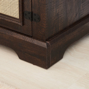 English Elm Farmhouse Rattan TV Stand Console Table with Ample Storage, Cable Management & Adjustable Shelves for 70" TVs Espresso W1758P178931