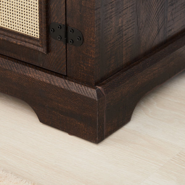 English Elm Farmhouse Rattan TV Stand Console Table with Ample Storage, Cable Management & Adjustable Shelves for 70" TVs Espresso W1758P178931