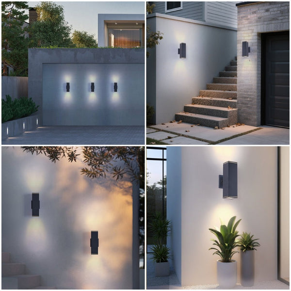 English Elm 12in Matte Black Aluminum Outdoor Wall Sconces up Down Lighting for Porch Patio Set of 4 W2312P416010