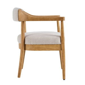 English Elm Wood Frame Upholstered Arm Dining Chairs Rubberwood Legs Beige Set of 2 N768P389408N