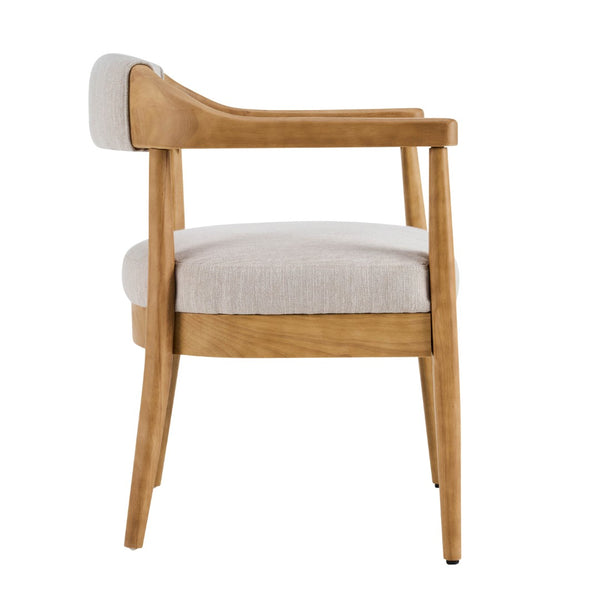 English Elm Wood Frame Upholstered Arm Dining Chairs Rubberwood Legs Beige Set of 2 N768P389408N