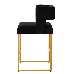English Elm Modern Velvet Counter Stools Set of Two with Gold Iron Frame and Square Open Back Black W2186P171941