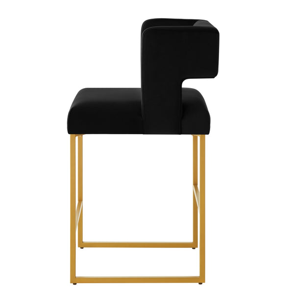 English Elm Modern Velvet Counter Stools Set of Two with Gold Iron Frame and Square Open Back Black W2186P171941