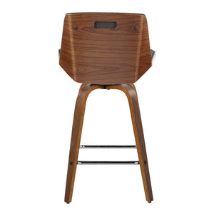 English Elm Corazza 26" Mid-Century Counter Stool Set of 2 – Swivel Walnut Wood Frame, Charcoal Fabric, Chrome Footrest Elegance B202S00213