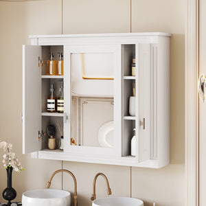 English Elm Bathroom Wall Cabinet with Mirror and 5 Shelves — Wall-Mounted Medicine Cabinet, Modern Storage Solution White N710P252503K