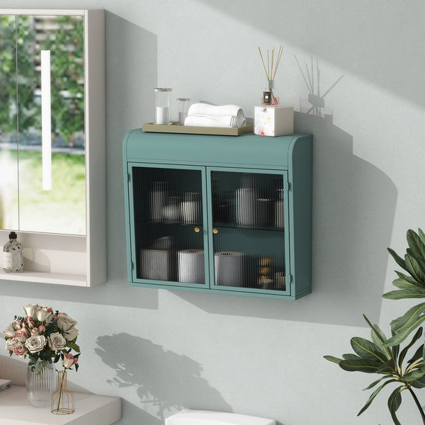 English Elm Army Green Wall-Mounted Metal Storage Cabinet With Elegant Glass Doors For Any Room Décor W3122P272930