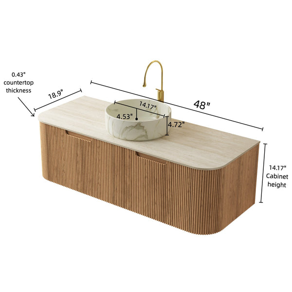English Elm DINA 48" Wall Mounted Cabinet with Roman Travertine Top, 2 Soft-Close Drawers, Moisture-Resistant Plywood Finish W2615P338028