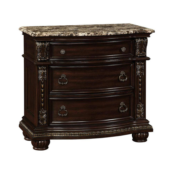 English Elm Formal Traditional Nightstand with Genuine Marble Top, 3 Drawers, Brown Cherry Wood, Felt-Lined Topочный B011P251255