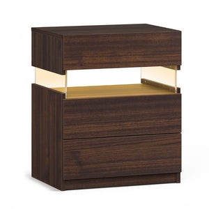 English Elm Led Nightstand with Rgb Acrylic Glow Panel Three Drawers Walnut Bedroom Table W2178P412301