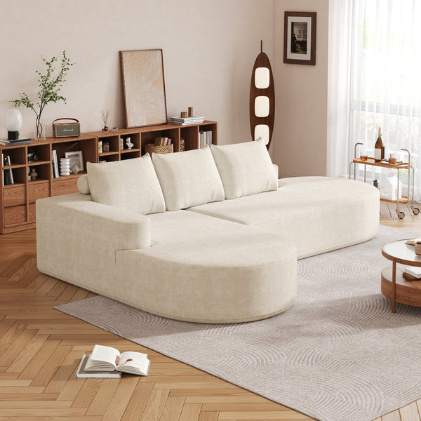 English Elm Modern Curved Sectional Sofa - Chenille Upholstered L-Shaped Couch With 3 Pillows, Flexible Design! W834S00454
