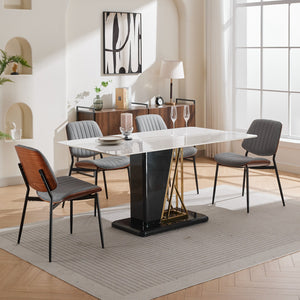 English Elm A&A Mid Century Dining Chair Set of 2 with Curved Ergonomic Walnut Back Upholstered Seat and Metal Legs Gray Pu W1143P191787