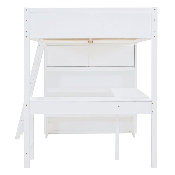 English Elm Full Size Loft Bed with Built-in Desk and Shelving for Kids or Teen Bedrooms LT000802AAK