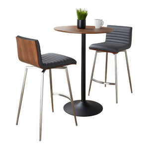English Elm - Mid-century Modern 3 Piece Counter Bar Set Swivel Stools Walnut Faux Leather Grey B202S01417