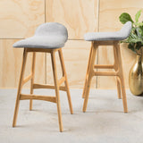 Christopher Knight Home® - Noble House - - 28.5" Mid-Century Modern Upholstered Low Back Barstools (Set Of 2), Gray, Natural Oak Finish