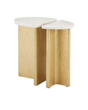 Currey & Company Doublet Marble Accent Table Set Of 2 – Elegant Hand-hammered Brass Base With Stylish Design Brass Banswara Marble ,Brass ,Engineered Wood 4000-0233-currey-company