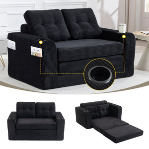 English Elm Convertible Floor Sofa Bed with Memory Foam and Ribbed Corduroy for Small Spaces Black W395P438026