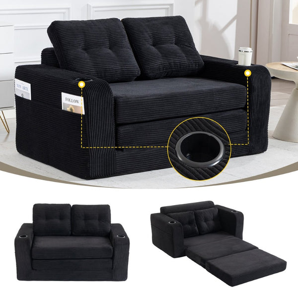 English Elm Convertible Floor Sofa Bed with Memory Foam and Ribbed Corduroy for Small Spaces Black W395P438026