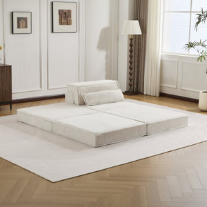 English Elm Compression Mahjong Sofa - Convertible, No Assembly Floor Bed With Memory Foam & Ottoman, White W3723S00043
