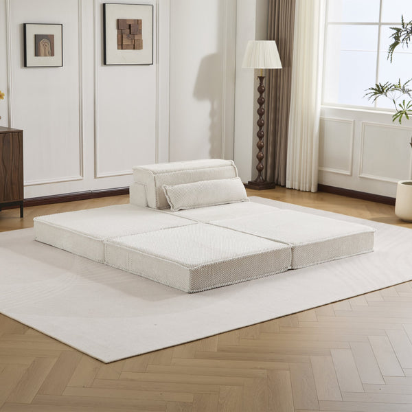 English Elm Compression Mahjong Sofa - Convertible, No Assembly Floor Bed With Memory Foam & Ottoman, White W3723S00043