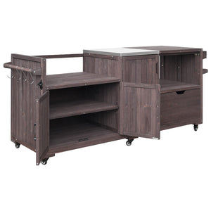 English Elm K&k 80.5 Inch Outdoor Kitchen Island Solid Fir Wood Stainless Steel Grill Cart Station Brown N707P392140Z
