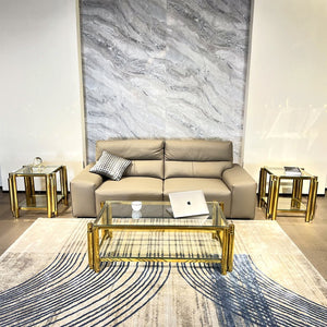 English Elm Modern 3-Piece Coffee Table Set With Double-Layer Tempered Glass & Gold Stainless Steel Finish W2978S00047