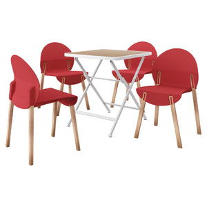 English Elm 4-Pack Modern Dining Chairs with Red Oak Legs and Ergonomic PP Seats — Durable, Easy-Clean Set Crimson Red,khaki,White W3450S00032