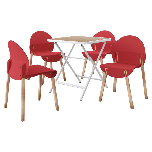 English Elm 4-Pack Modern Dining Chairs with Red Oak Legs and Ergonomic PP Seats — Durable, Easy-Clean Set Crimson Red,khaki,White W3450S00032