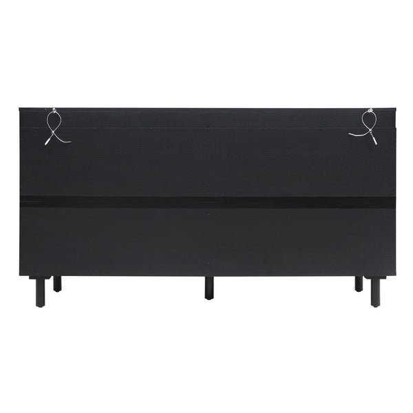 English Elm 4 Engineered Rattan 4-Door Storage Cabinet with Pine Feet, Moisture-Proof Durable Finish, Sleek Handles Black W688134376