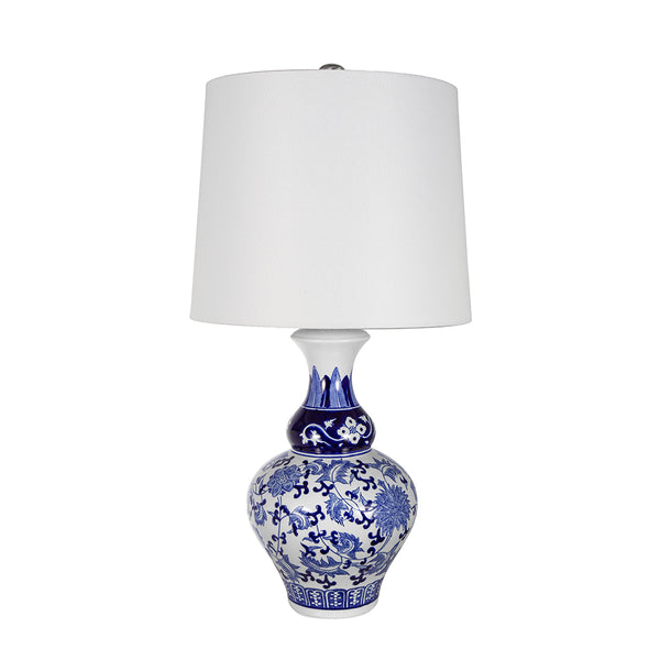 English Elm D14x27.6" Blue and White Ceramic Vase Lamp with Porcelain Floral Patterns, Ambient Table Light Decor W2078P324060