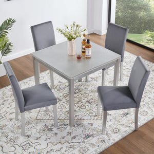 English Elm 5 Piece Wooden Dining Table Set - Elegant Square Table & 4 Upholstered Chairs With Crystal Accents W1998S00068