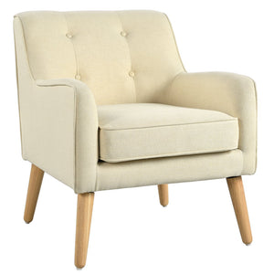 English Elm Christopher Knight Home® - Mid-Century Tufted Armchair with Solid Wood Legs, Ergonomic Foam Seating & Stain-Resistant Fabric Finish Beige N767P257565B